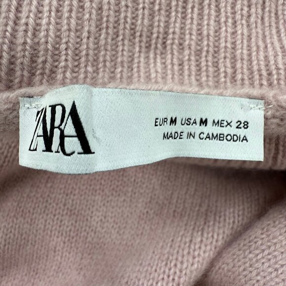 Zara 100% Cashmere Turtleneck Light Rose Pink Lavender Size Medium - Picture 5 of 6